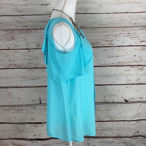 Zac & Rachel Teal Cold Shoulder Blouse M - Picture 3 of 10